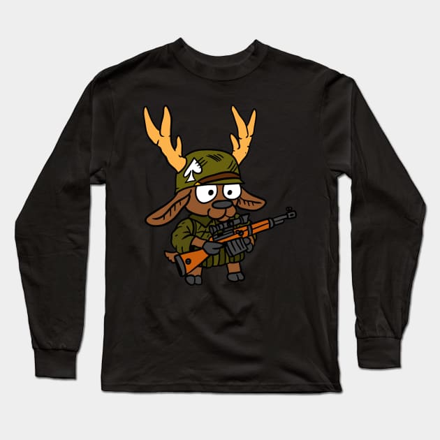 a cute kawaii deer doodle. a ww2 animal soldier. Long Sleeve T-Shirt by JJadx